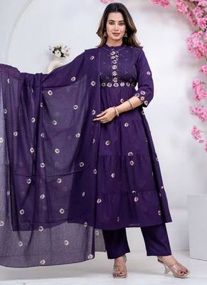 navy cotton embroidered kurta set 1