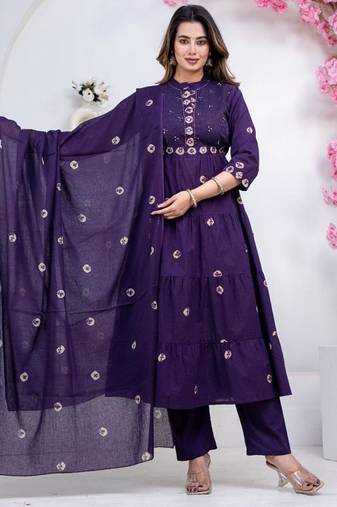 navy cotton embroidered kurta set