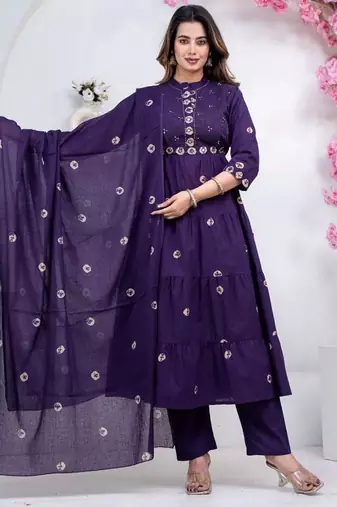 navy cotton embroidered kurta set