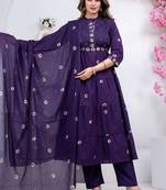 navy cotton embroidered kurta set