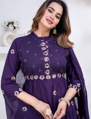 navy cotton embroidered kurta set 3