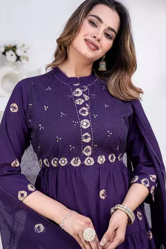 navy cotton embroidered kurta set