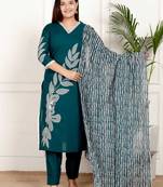 green cotton embroidered kurta set