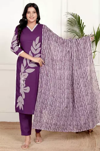 multicolor cotton embroidered kurta set