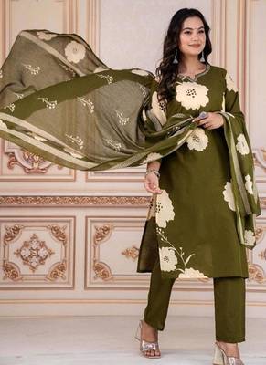 green cotton printed kurta set 1