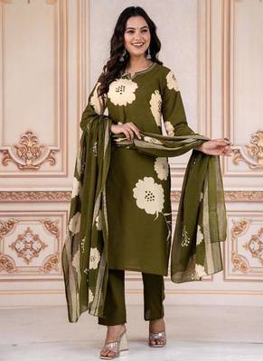 green cotton printed kurta set 2