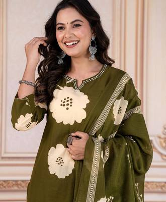 green cotton printed kurta set 3