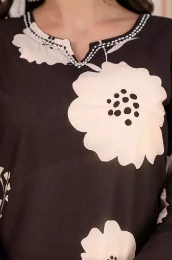 Brown Cotton cambric  printed straight  kurti-pant-dupatta  set