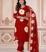 maroon cotton printed kurta set
