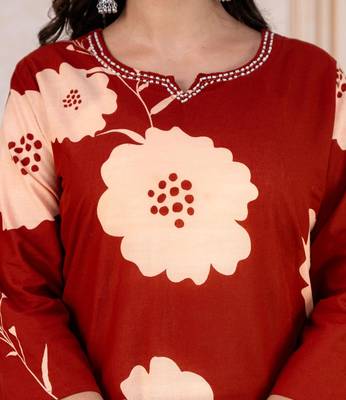 maroon cotton printed kurta set 3