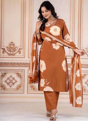 Orange cotton printed kurta set 2