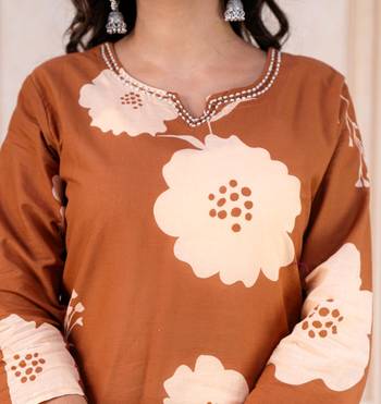 Orange cotton printed kurta set 3