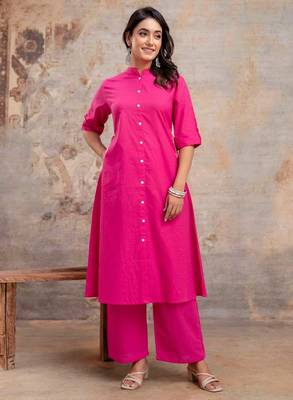 Pink Soft cotton kurti plazzo set 1