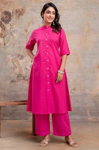 Pink Soft cotton kurti plazzo set