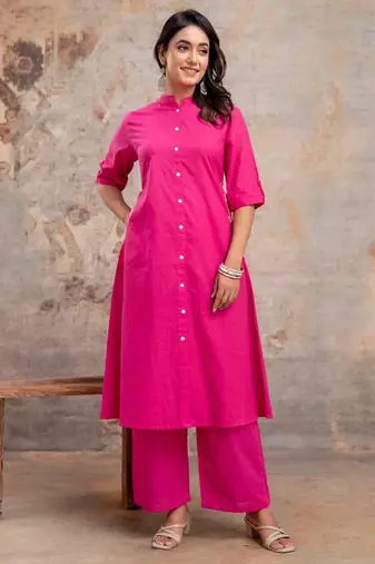 Pink Soft cotton kurti plazzo set