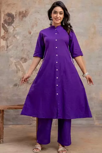 multicolor cotton embroidered kurta set
