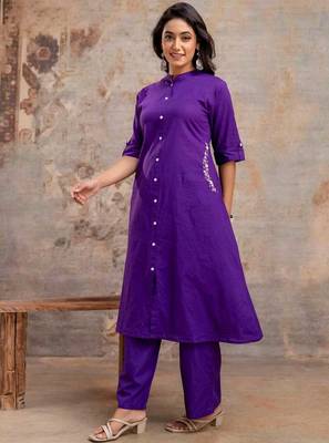 multicolor cotton embroidered kurta set 2