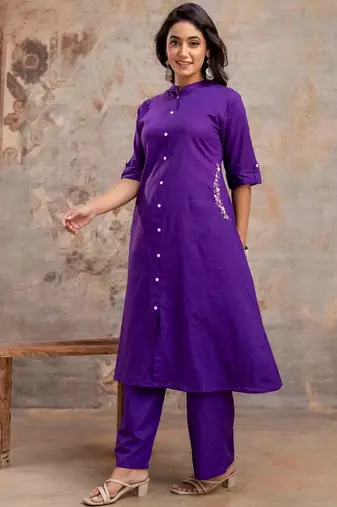 multicolor cotton embroidered kurta set