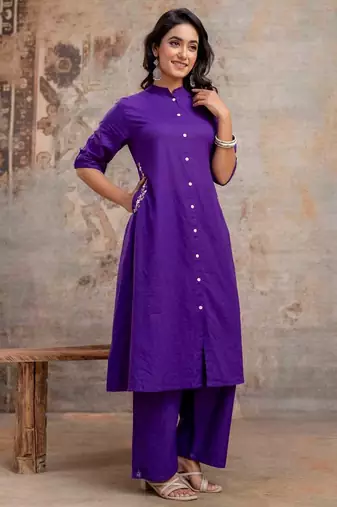 multicolor cotton embroidered kurta set