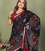 black color kalamkari print cotton saree 