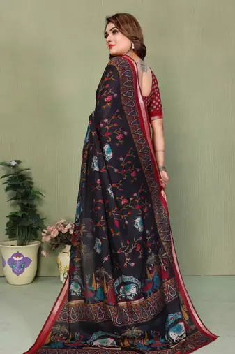 black color kalamkari print cotton saree 