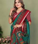 Green Color Kalamkari Print Cotton Saree 