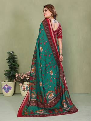 Green Color Kalamkari Print Cotton Saree  4