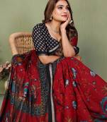 Maroon Color Kalamkari Print Cotton Saree 