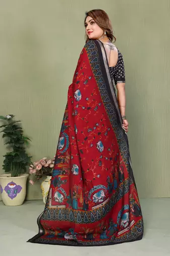 Maroon Color Kalamkari Print Cotton Saree 
