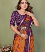 Orange Color Kalamkari Print Cotton Saree 
