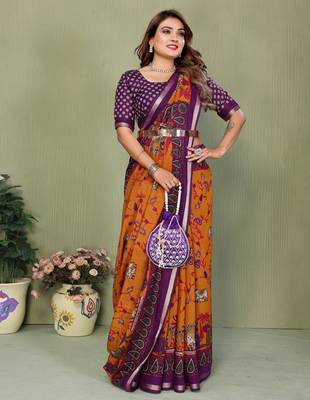 Orange Color Kalamkari Print Cotton Saree  3