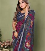 Plum Color Kalamkari Print Cotton Saree 
