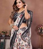black color kalamkari print cotton saree 