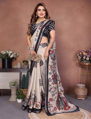 black color kalamkari print cotton saree  3