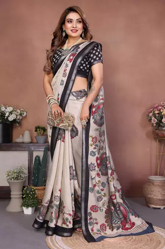 black color kalamkari print cotton saree 