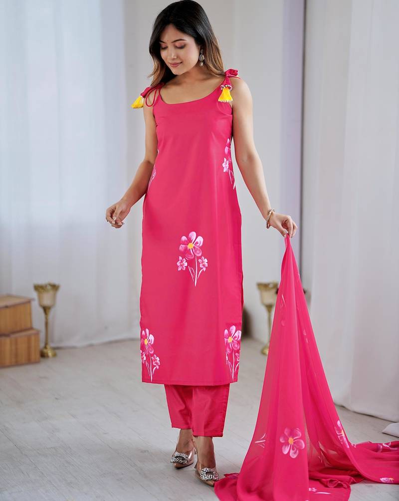 Women floral printed regular kurta with trousers & with dupatta