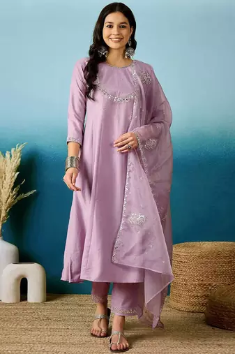 Women ethnic motifs embroidered regular mirror work kurta with trousers & with dupatta