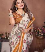 Mustard Color Kalamkari Print Cotton Saree 