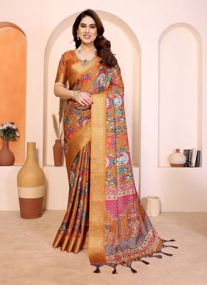 Mustard Color Kalamkari Print Cotton Saree  2