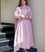 Women floral embroidered panelled thread work kurta with trousers & with dupatta