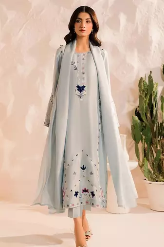 Women floral embroidered panelled mirror work kurta with trousers & with dupatta