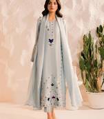 Women floral embroidered panelled mirror work kurta with trousers & with dupatta