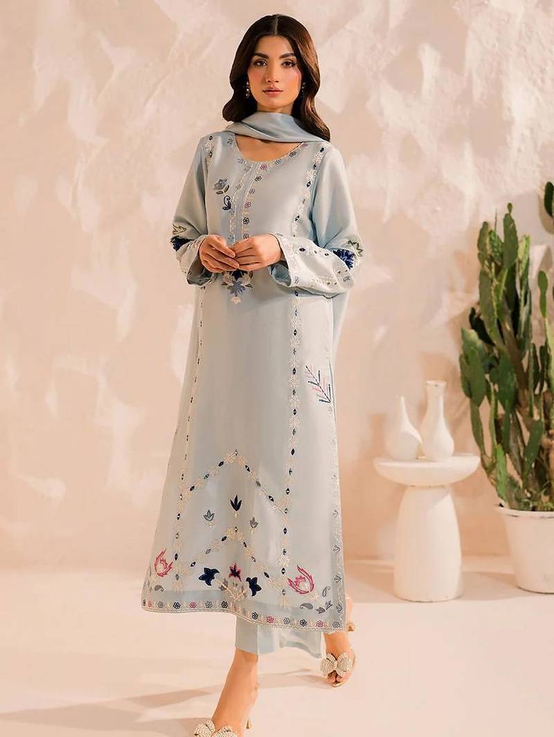 Women floral embroidered panelled mirror work kurta with trousers & with dupatta