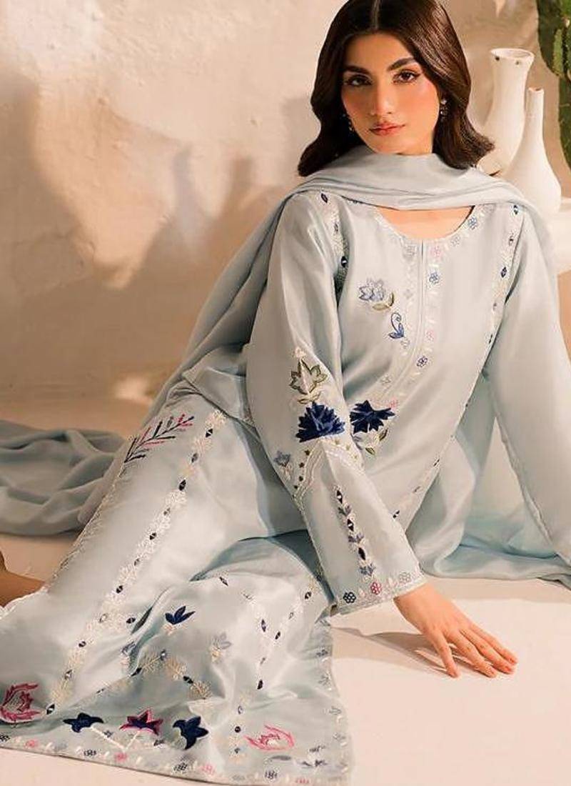 Women floral embroidered panelled mirror work kurta with trousers & with dupatta