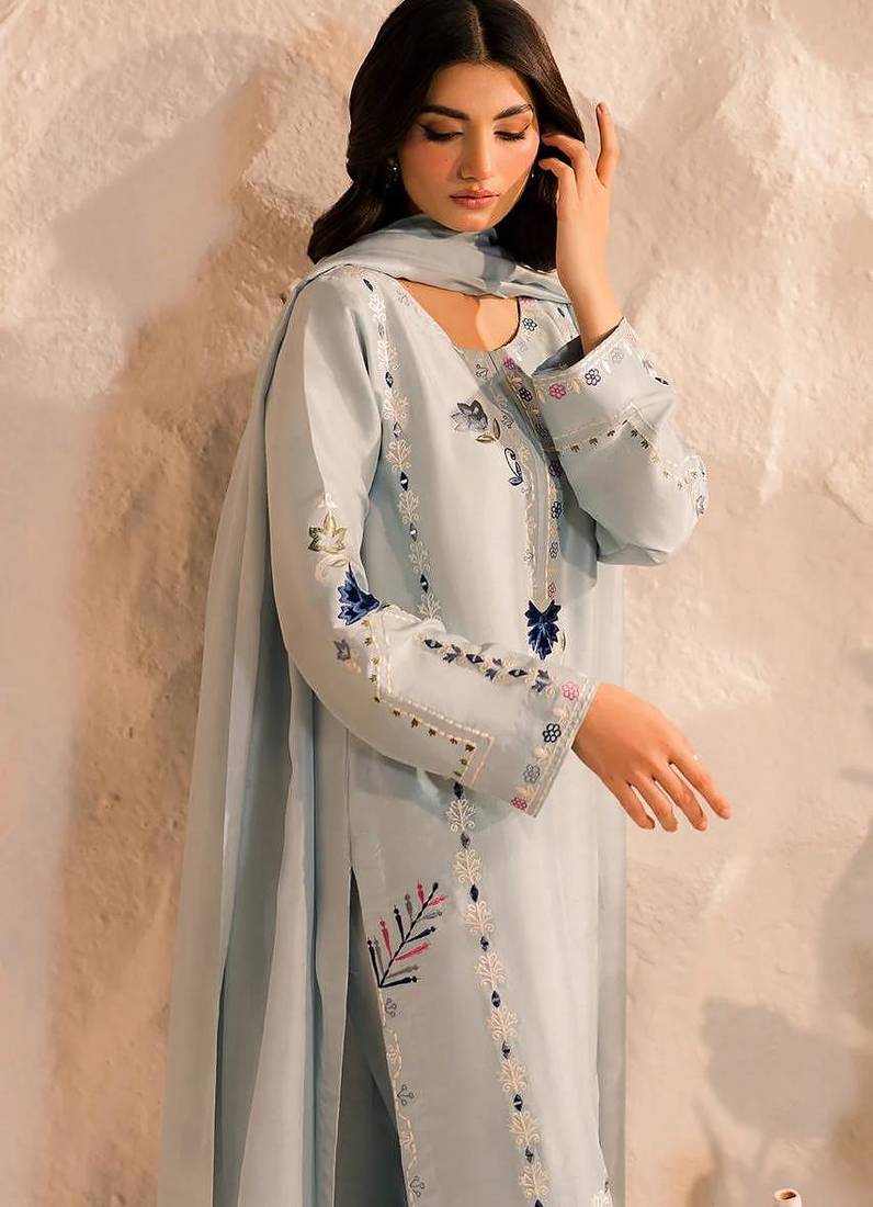 Women floral embroidered panelled mirror work kurta with trousers & with dupatta