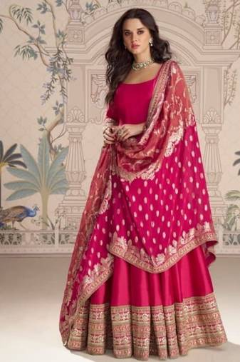 Pink heavy silk anarkali Suit - Full stitched free size