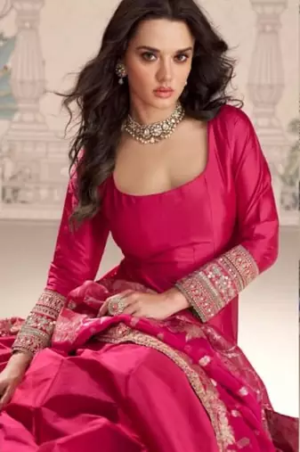 pink heavy silk anarkali-Full Stitched Free size