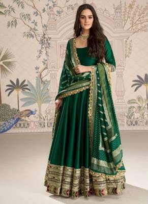 bottle green heavy silk anarkali-Full Stitched Free size 1