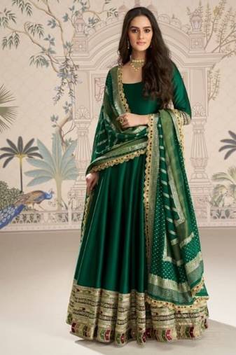 Bottle green heavy silk anarkali Suit - Full stitched free size