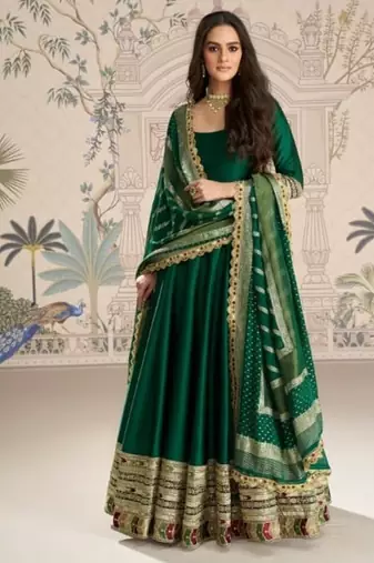 Bottle green heavy silk anarkali Suit - Full stitched free size